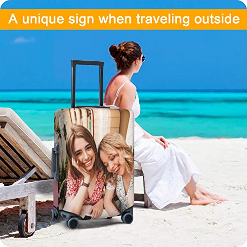 Custom Luggage Cover Personalized Luggage Cover Add Your Own Name Photo Text Double-Sided Different Design Travel Suitcase Case Protector Elastic Washable Baggage Covers (Custom Text Photo, S)