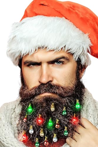 BEARDAMENTS Beard Lights - The Original Light Up Beard Ornaments, 16pc Colorful Christmas Facial Hair Baubles for Men in The Holiday Spirit with Clip for Easy Beard Attachment