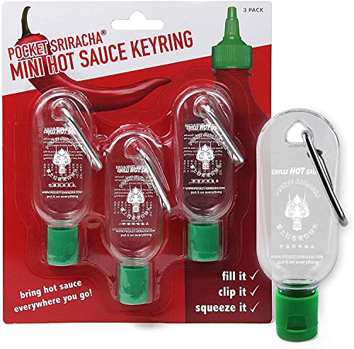 Pocket Sriracha Mini Sriracha Hot Sauce Bottle Keyring 3 PACK Bring Hot Sauce with you Everywhere - Great Chilli Sauce Gift (Shipped Empty)