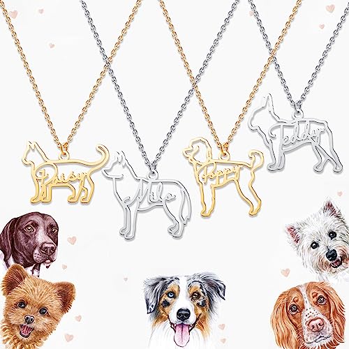 CoolJewelry Personalized Dog Memorial Necklace Custom Beagle Dog Breeds Portrait Cat Pet Memorial Name Necklace Dainty Animal Pendant Chain Personalized Jewelry Remembrance Gifts for Dog Lover Women