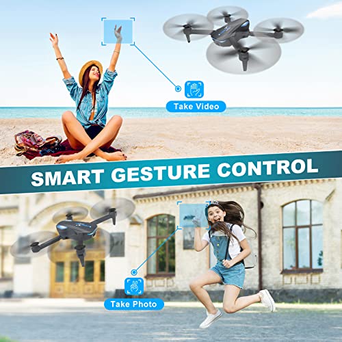 Drone with 1080P Camera for Beginners and Kids, Foldable Remote Control Quadcopter with Voice Control, Gestures Selfie, Altitude Hold, One Key Start, 3D Flips, 2 Batteries, Toy for Boys Girls