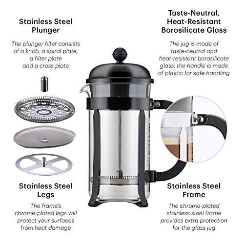 Bodum 34oz Chambord French Press Coffee Maker, High-Heat Borosilicate Glass, Stainless Steel, Black – Made in Portugal