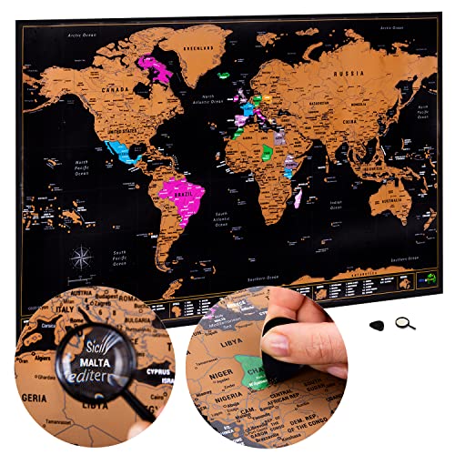 Atlas & Green Scratch Off World Map with all U.S States. Large 28x16.5" Travel Map. Places I've Been Map of the World Poster Scratch Map. Scratch Off Map. World Travel Map with Accessories and Gift Tube