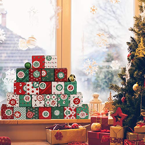 KESOTO DIY Christmas Advent Calendar 2024, 24 Cardboard Treasure Boxes with 1-24 Number Stickers Christmas Countdown Calendar for Xmas Holiday Decor