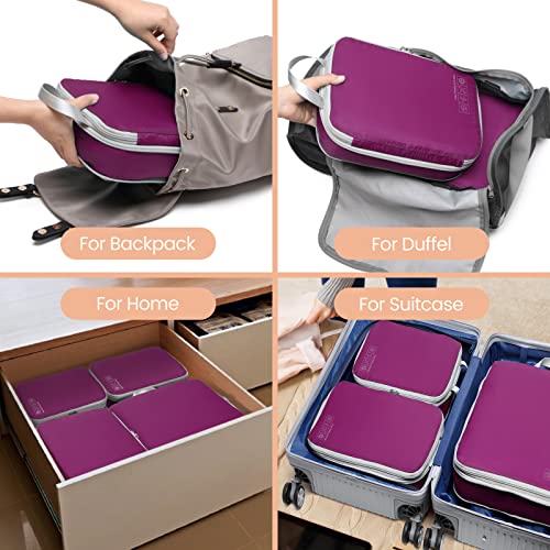 Cambond Compression Packing Cubes for Travel - 4 Pack Travel Bags Luggage Organizers Vacation Travel Essentials Compression Cubes for Carry on Suitcases, Purple