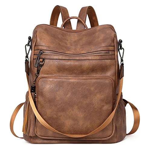 CLUCI Backpack Purse for Women Large Womens Backpack Leather Travel Backpack Fashion Backpack Purse Designer Ladies Shoulder Bags with Tassel Two-toned Brown