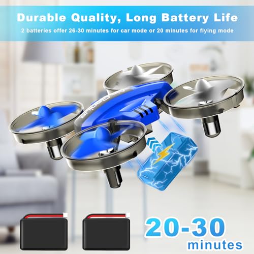 Oddire Mini Drone for Kids 8-12 & Adults, Drones & Cars 2 in 1 Toy with One Key Take Off-Landing, Altitude Hold, Headless Mode, 360° flip, Car Mode, 2 Batteries, Gift Kids Toys for Boys and Girls