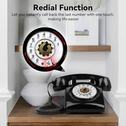 Sangyn Retro Rotary Landline Phone 1960s Vintage Telephone Old Fashioned Corded Phones with Mechanical Ringer for Home Office Desk, Black