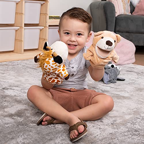 JOYIN 6Pcs Kids Hand Puppet Set with Working Mouth, Toddler Animal Plush Toy Includes Elephant, Giraffe, Lion, Bear, Raccoon and Monkey for Show Theater, Birthday Gifts