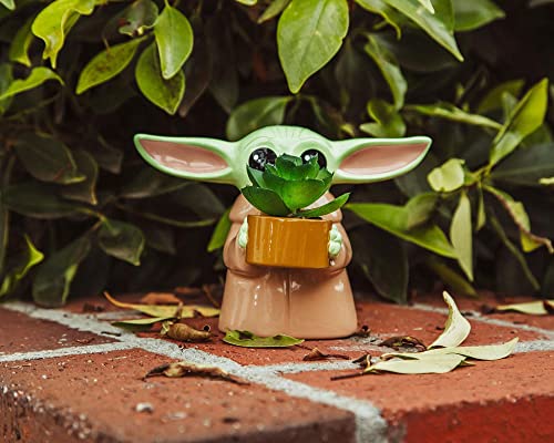 Silver Buffalo Star Wars: The Mandalorian Baby Yoda The Child Grogu 4-Inch Ceramic Mini Planter with Artificial Succulent