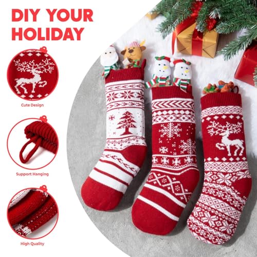 JOYIN 3 Pack 18” Knit Christmas Stockings, Reindeer/Christmas Tree/Snow Flakes Knitted Stocking Decorations for Holiday Tree Decor