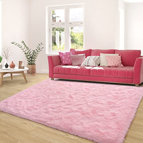 Ultra Soft Pink Rugs for Bedroom 4x6 Feet, Fluffy Shag Area Rugs for Living Room, Large Comfy Furry Rug for Girls Kids Baby Room Decor, Non Slip Nursery Modern Indoor Fuzzy Floor Carpet