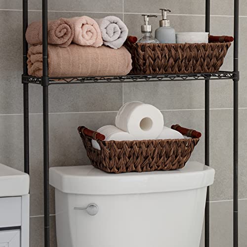 GRANNY SAYS Wicker Storage Baskets, Waterproof Wicker Basket with Handles, Woven Storage Bins for Pantry, Brown, 2-Pack