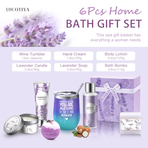 Gifts for Women, Birthday Gifts for Women Spa Gifts Baskets for Women Bubble Bath and Body Gifts Set for Women Lavender Gifts for Mom Her Female Sister Mother Teacher Wine Tumbler Purple Gifts