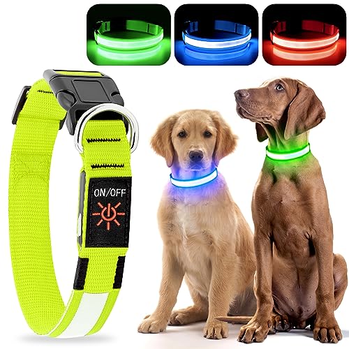 LED Dog Collar- Light up Dog Collars, LED Collar Waterproof, Adjustable Flashing Dog Collar, Rechargeable Dog Collar Visiblity & Safety for Your Dogs (Green, Large)