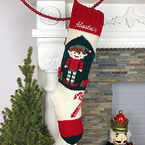 Christmas Stocking Personalized Hand Knit Vintage Elf Stocking