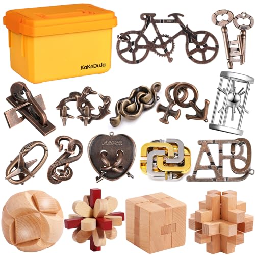 Brain Teaser Puzzles for Adults Disentanglement Puzzles Metal Wooden Brain Teaser Puzzle 16pcs Logic Metal Puzzle for Adult Kid Toy Lock Puzzles Gift for Adults Teenagers