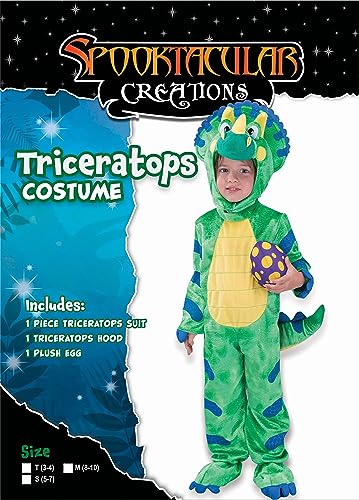 Spooktacular Creations Green Triceratops Dinosaur Costume with Toy Egg for Kid Halloween Dress Up DinosaurThemed Pretend Party (3T (3-4 yrs))