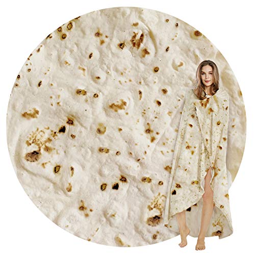 SeaRoomy Burritos Tortilla Blanket, Tortilla Wrap Blanket, Novelty Funny Tortilla Round Blanket Giant Tortilla Round Soft Blanket (Beige, 47 inches)