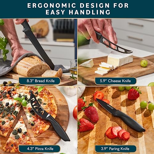 Home Hero Kitchen Knife Set with Sharpener - High Carbon Stainless Steel Knife Block Set with Ergonomic Handles (20 Pcs - Black)