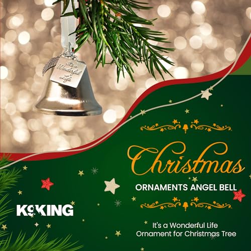 It's a Wonderful Life Inspired Christmas Angel Bell Ornament with Stainless Steel Angel Wing Charm. New Larger Size and Now Comes with 2 Interchangeable Ribbons. (Stainless Steel)