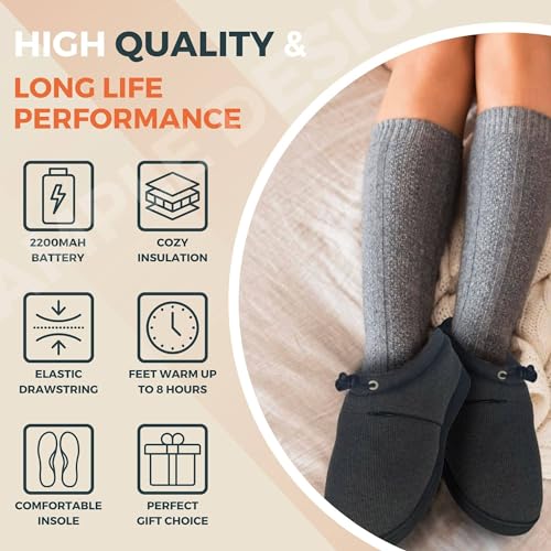 ThermalStep Heated Slippers for Men and Women – Rechargeable Foot Wear with 3 Temperature Settings Keep Feet Warm up to 8 Hours with 2200mAh 7.4 Volt Battery (4-5 M, 6-7 W)