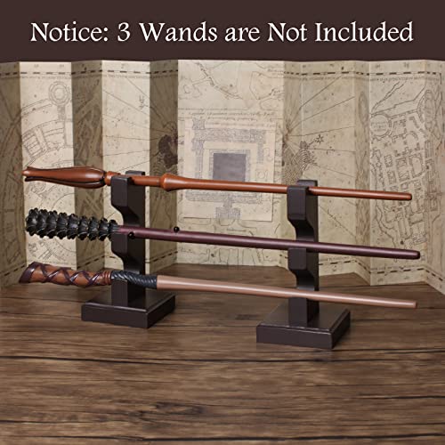 ChampWe Wizard Wand Display Stand Wooden Magic Wands Holder 3 Tiered for Collection Brown