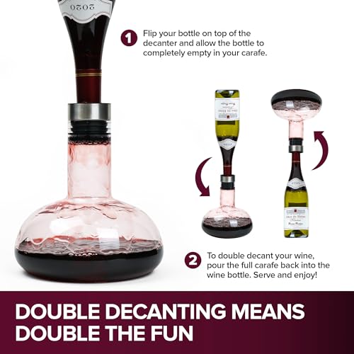 Modern Innovations Red Wine Decanter with Aerator Lid, Best Wine Decanter Gift Kit for Wine Lovers, Double Decanter Set for Wine, Wine Breather Carafe Decanter, Aerating Decanter, Glass Wine Saver