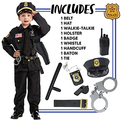 Spooktacular Creations Halloween Police Costume for Kids, Black Police Officer Costume for Boys, Toddler Cosplay RolePlay Themed Party (Small (5-7 yrs))