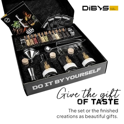 DIBYS Make Your Own Gin Kit | Gin Making Kit Complete with 12 Natural Botanicals & Accessories | Gin Infusion Kit with 4 Cocktail Recipes | Gin Gifts for Women & Men | Alcohol Flavoring Set