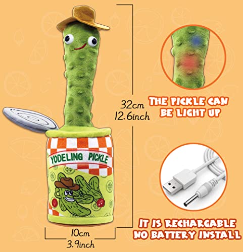 Yodeling Pickle, Talking Yodeling Toy Repeats What You Say, Singing Pickle Plush Toys - Rechargeable Twisted Mimicking Toy Singing Dance, Funny Prank Novelty Gag Gift for Adults & Kids