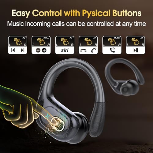 Wireless Earbuds 75hrs Bluetooth 5.3 Headphone Sport, 2024 Bluetooth Earbuds Stereo Deep Bass Over Ear Bud with Earhooks, ENC Noise Cancelling Mic, IPX7 Waterproof Earphone for Workout/Running