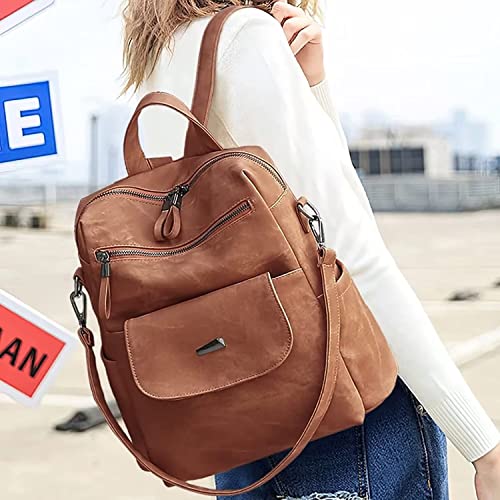 WYFJNX PU Leather Backpack Purse for Women Fashion Multipurpose Design Handbag Ladies Shoulder Bags Travel Backpack Brown