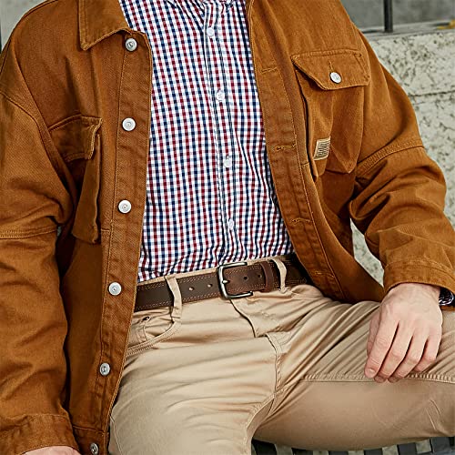 VATAN Men's Genuine Leather Casual Every Day Jeans Belts, Handmade Men Leather Belt with Gift Box (B-Bourbon Brown (Double Stitch), 36 (Waist 34))