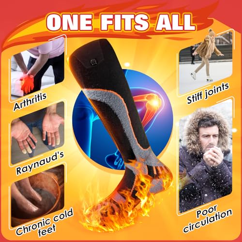 Heated Socks for Men and Women, 5000 mAh Rechargeable Electric Heated Socks with 4 Heat Settings, 360° Surround Heating Washable Winter Warm Socks for Skiing, Camping, Hiking and Outdoor Activities