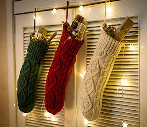 Fesciory 4 Pack Personalized Christmas Stockings 18 Inches Large Size Cable Knitted Stocking Gifts & Decorations for Family Holiday Xmas Party, Burgundy&Ivory&Green&Khaki