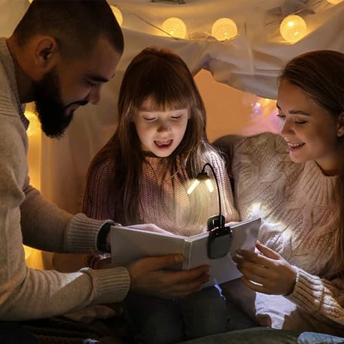 Vekkia 14 LED Rechargeable Book-Light with Clamp for Reading at Night in Bed, Warm/White, 180° Adjustable Clip on Light, Lightweight Eye Care Book Light, Perfect for Book Lovers