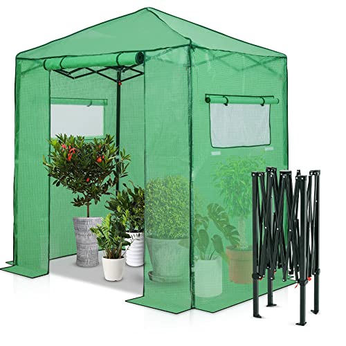 EAGLE PEAK 6x4 Portable Walk-in Greenhouse, Pop-up Indoor Outdoor Garden Green House, Zippered Door and Windows, PE Cover, Green