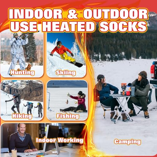 Heated Socks for Men and Women, 5000 mAh Rechargeable Electric Heated Socks with 4 Heat Settings, 360° Surround Heating Washable Winter Warm Socks for Skiing, Camping, Hiking and Outdoor Activities