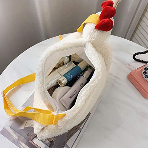 Gupiar Chicken Purse, Chicken White, Plush Handbag for Women, Crossbody Bag with Adjustable Strap, 5L, Novelty Seekers Gift