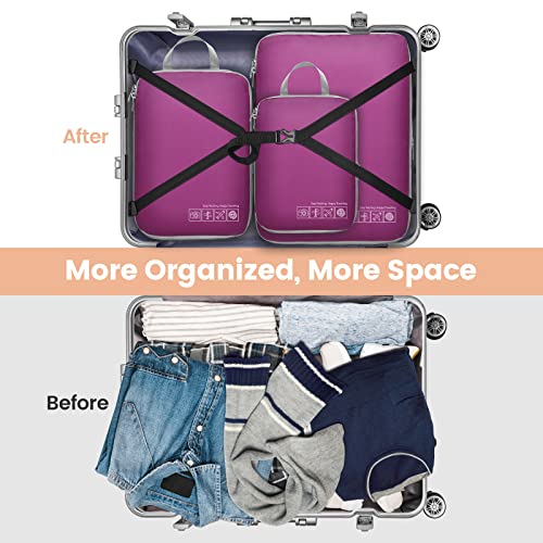 Cambond Compression Packing Cubes for Travel - 4 Pack Travel Bags Luggage Organizers Vacation Travel Essentials Compression Cubes for Carry on Suitcases, Purple