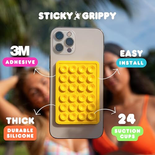 StickyGrippy Suction Phone Case Mount, Silicon Adhesive Phone Accessory for iPhone and Android, Hands-Free Fidget Toy Mirror Shower Phone Holder, Tiktok Videos and Selfies (Pink)