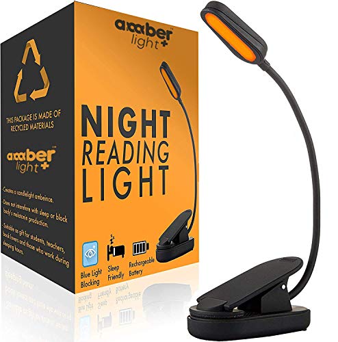 Amber Book Light for Nighttime Reading - Blue Light Blocking, Rechargeable LED Kindle Light