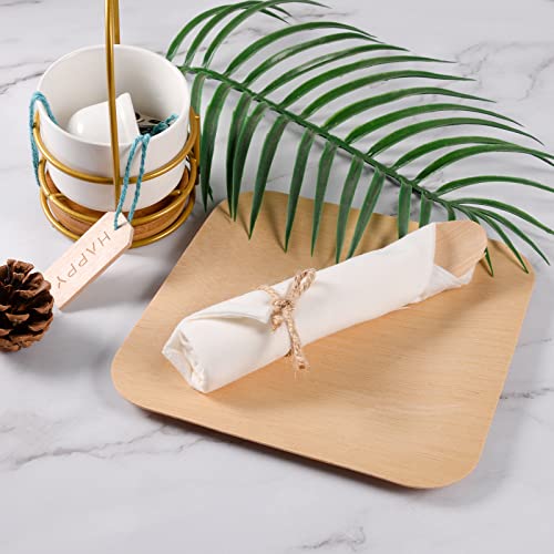 Pre Rolled Napkin and Bamboo Cutlery Set - 50Pack Bamboo Utensils/Compostable Cutlery(50 Forks, 50 Knives, 50 Spoons, 50 Napkins), Biodegradable Wrapped Cutlery for Party, Banquet, Wedding