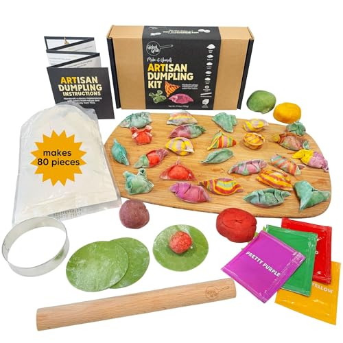 Global Grub ARTisan Gourmet DIY Dumpling Kit with Ingredients, Dumpling Rolling Pin and Dumpling Cutter. Fun and Creative Cooking Kit Makes 80 Homemade Dumplings – Unique Cooking Gift