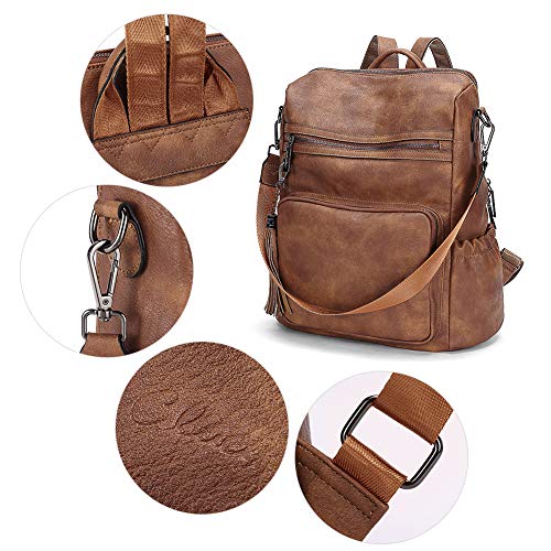 CLUCI Backpack Purse for Women Large Womens Backpack Leather Travel Backpack Fashion Backpack Purse Designer Ladies Shoulder Bags with Tassel Two-toned Brown