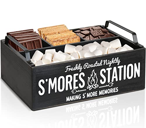 COZYYROME S'Mores Station, Farmhouse S'mores Bar Holder, Smores Caddy, Smores Accessories Organizer, Smores Supplies Container, Smores Maker Box for Smores Kit