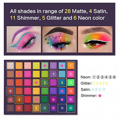 UCANBE EXOTIC FLAVORS Neon Eyeshadow Makeup Palette - 48 Colorful High Pigmented - Rainbow Matte Shimmer Glitter Eye Shadow Make Up Pallet Gift Set