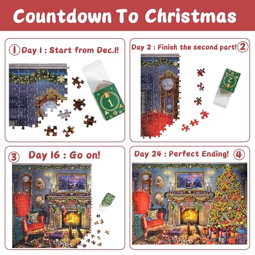 Puzzle Advent Calendar 2024 Christmas Jigsaw Puzzles - Festive Fireplace 1008 Pieces Jigsaw Puzzle 24 Days Christmas Countdown Advent Calendar Puzzle for Adults and Kids Countdown to Christmas Puzzles Gift