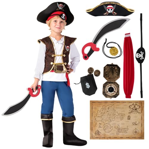 Spooktacular Creations Halloween Pirate Costume Kids, Blue Boys Pirate Costume Set, Pirate Accessories Costume for Toddler Dress-Up, Themed Party (Small 5-7)